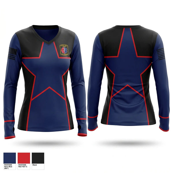 Womens Long Sleeve Vneck Shirt, CBCFR, Fire Department, Teamtime, Team time, sublimation, custom sports apparel, team uniforms, spirit wear, spiritwear, sports uniforms, custom shirts, team store, custom team store, fundraiser sports, apparel fundraiser