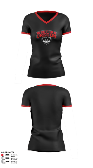Womens Short Sleeve Vneck Shirt, Western Oregon University Equestrian, Spirit Store, Teamtime, Team time, sublimation, custom sports apparel, team uniforms, spirit wear, spiritwear, sports uniforms, custom shirts, team store, custom team store, fundraiser sports, apparel fundraiser