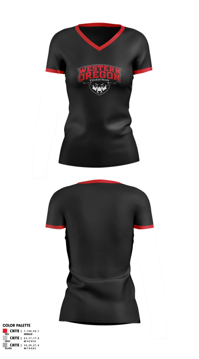 Western Oregon University Equestrian 74623833 Women's Short Sleeve V-neck Shirt - 5