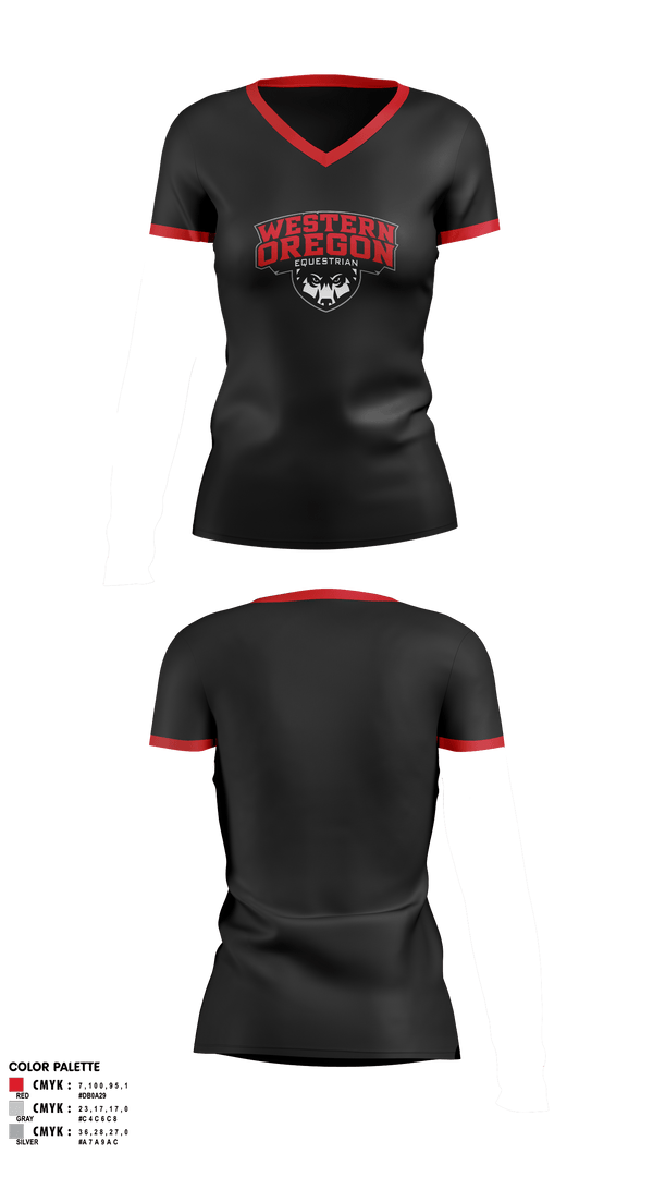 Womens Short Sleeve Vneck Shirt, Western Oregon University Equestrian, Spirit Store, Teamtime, Team time, sublimation, custom sports apparel, team uniforms, spirit wear, spiritwear, sports uniforms, custom shirts, team store, custom team store, fundraiser sports, apparel fundraiser