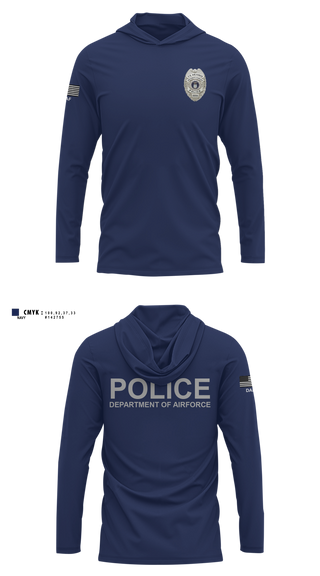 Long Sleeve Performance Shirt with hood, DEPARTMENT OF AIRFORCE, Police, Teamtime, Team time, sublimation, custom sports apparel, team uniforms, spirit wear, spiritwear, sports uniforms, custom shirts, team store, custom team store, fundraiser sports, apparel fundraiser