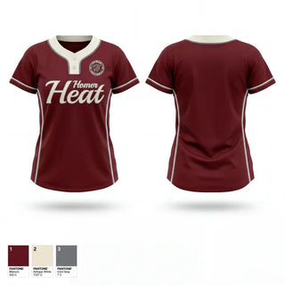 Two Button Softball Jersey, Homer Heat, Softball, Teamtime, Team time, sublimation, custom sports apparel, team uniforms, spirit wear, spiritwear, sports uniforms, custom shirts, team store, custom team store, fundraiser sports, apparel fundraiser