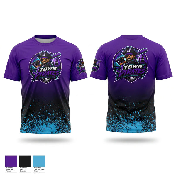 Soft Poly Tee Cotton Like Feel, J-Town Pirates, Baseball, Teamtime, Team time, sublimation, custom sports apparel, team uniforms, spirit wear, spiritwear, sports uniforms, custom shirts, team store, custom team store, fundraiser sports, apparel fundraiser