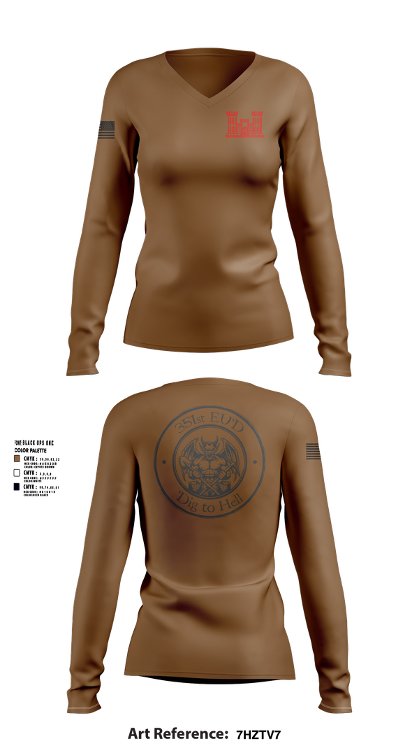 Womens Long Sleeve Vneck Shirt, 351st EUD, , Teamtime, Team time, sublimation, custom sports apparel, team uniforms, spirit wear, spiritwear, sports uniforms, custom shirts, team store, custom team store, fundraiser sports, apparel fundraiser