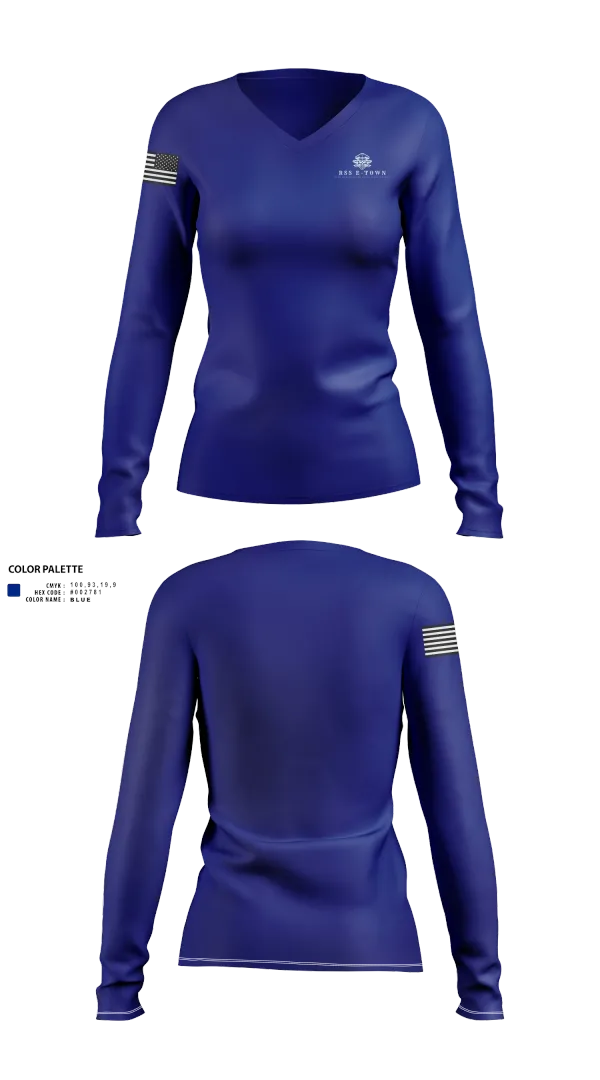 Womens Long Sleeve Vneck Shirt, RSS E-Town, , Teamtime, Team time, sublimation, custom sports apparel, team uniforms, spirit wear, spiritwear, sports uniforms, custom shirts, team store, custom team store, fundraiser sports, apparel fundraiser