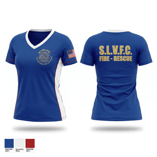 Womens Short Sleeve Vneck Shirt, Silver Lake Volunteer Fire Company, Fire Department, Teamtime, Team time, sublimation, custom sports apparel, team uniforms, spirit wear, spiritwear, sports uniforms, custom shirts, team store, custom team store, fundraiser sports, apparel fundraiser