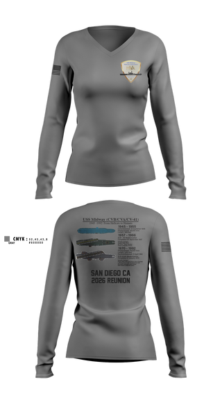 Womens Long Sleeve Vneck Shirt, Midway Veterans' Association, , Teamtime, Team time, sublimation, custom sports apparel, team uniforms, spirit wear, spiritwear, sports uniforms, custom shirts, team store, custom team store, fundraiser sports, apparel fundraiser