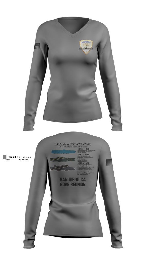Womens Long Sleeve Vneck Shirt, Midway Veterans' Association, , Teamtime, Team time, sublimation, custom sports apparel, team uniforms, spirit wear, spiritwear, sports uniforms, custom shirts, team store, custom team store, fundraiser sports, apparel fundraiser