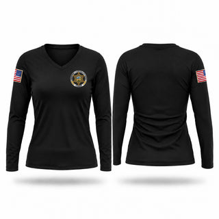 Womens Long Sleeve Vneck Shirt, Greenwood County Sheriff Office, Police, Teamtime, Team time, sublimation, custom sports apparel, team uniforms, spirit wear, spiritwear, sports uniforms, custom shirts, team store, custom team store, fundraiser sports, apparel fundraiser