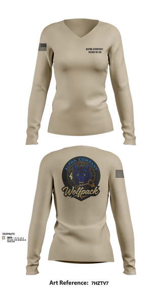 Womens Long Sleeve Vneck Shirt, Alpha Company, 742nd MI BN, , Teamtime, Team time, sublimation, custom sports apparel, team uniforms, spirit wear, spiritwear, sports uniforms, custom shirts, team store, custom team store, fundraiser sports, apparel fundraiser