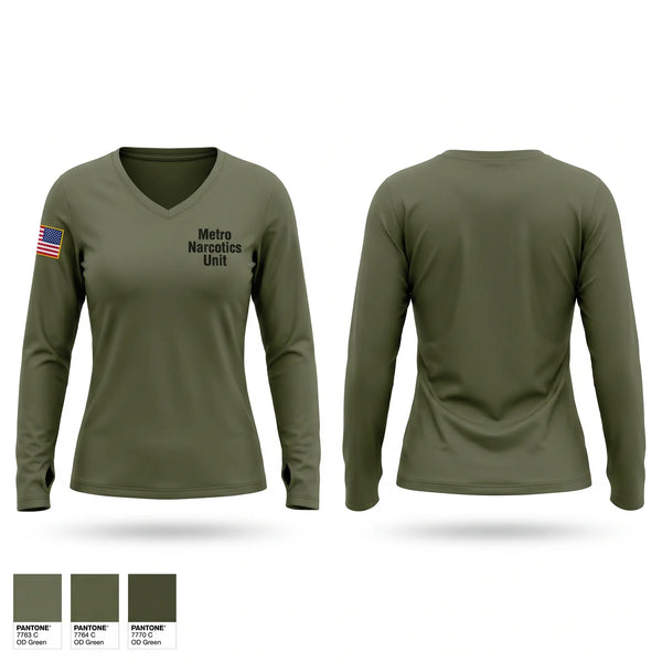 Womens Long Sleeve Vneck Shirt, Metro Narcotics Unit, Police, Teamtime, Team time, sublimation, custom sports apparel, team uniforms, spirit wear, spiritwear, sports uniforms, custom shirts, team store, custom team store, fundraiser sports, apparel fundraiser