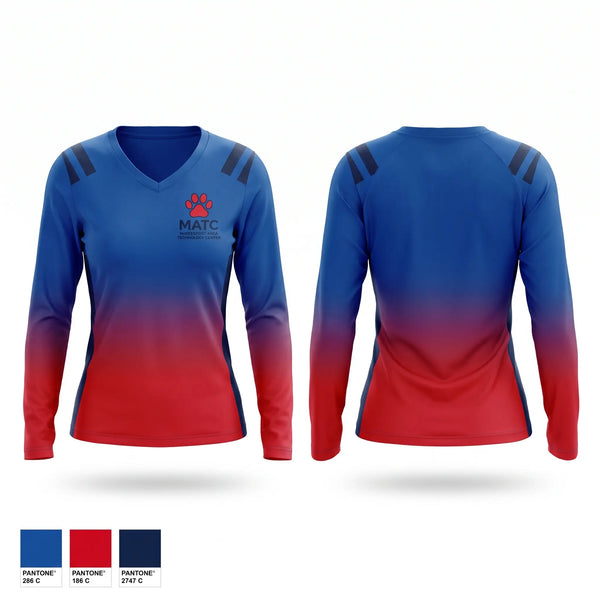 Womens Long Sleeve Vneck Shirt, McKeesport Tigers, Spirit Store, Teamtime, Team time, sublimation, custom sports apparel, team uniforms, spirit wear, spiritwear, sports uniforms, custom shirts, team store, custom team store, fundraiser sports, apparel fundraiser