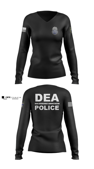 Womens Long Sleeve Vneck Shirt, DEA DC 45, Police, Teamtime, Team time, sublimation, custom sports apparel, team uniforms, spirit wear, spiritwear, sports uniforms, custom shirts, team store, custom team store, fundraiser sports, apparel fundraiser