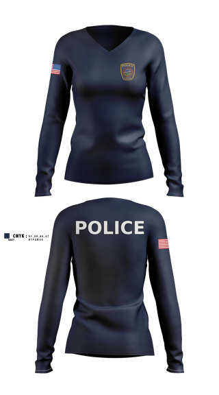 Womens Long Sleeve Vneck Shirt, Lake Quivira Police Department, Police, Teamtime, Team time, sublimation, custom sports apparel, team uniforms, spirit wear, spiritwear, sports uniforms, custom shirts, team store, custom team store, fundraiser sports, apparel fundraiser