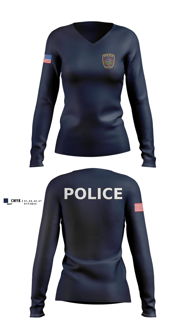 Womens Long Sleeve Vneck Shirt, Lake Quivira Police Department, Police, Teamtime, Team time, sublimation, custom sports apparel, team uniforms, spirit wear, spiritwear, sports uniforms, custom shirts, team store, custom team store, fundraiser sports, apparel fundraiser
