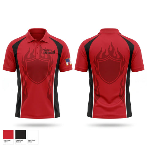 Short Sleeve Performance Polo, Claysville Fire-Rescue, Fire Department, Teamtime, Team time, sublimation, custom sports apparel, team uniforms, spirit wear, spiritwear, sports uniforms, custom shirts, team store, custom team store, fundraiser sports, apparel fundraiser