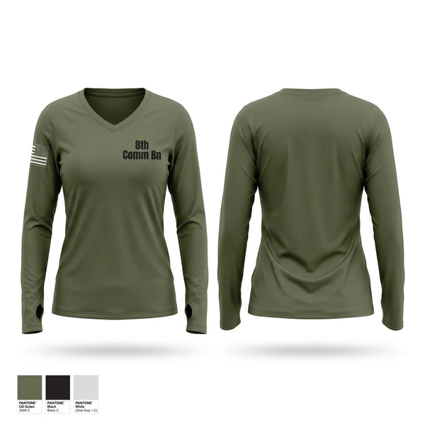 Womens Long Sleeve Vneck Shirt, 8th Comm Bn, Marines, Teamtime, Team time, sublimation, custom sports apparel, team uniforms, spirit wear, spiritwear, sports uniforms, custom shirts, team store, custom team store, fundraiser sports, apparel fundraiser