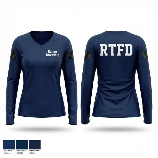 Womens Long Sleeve Vneck Shirt, Range Township, Fire Department, Teamtime, Team time, sublimation, custom sports apparel, team uniforms, spirit wear, spiritwear, sports uniforms, custom shirts, team store, custom team store, fundraiser sports, apparel fundraiser