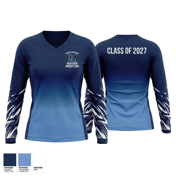 Womens Long Sleeve Vneck Shirt, Northshore Panthers, Wrestling, Teamtime, Team time, sublimation, custom sports apparel, team uniforms, spirit wear, spiritwear, sports uniforms, custom shirts, team store, custom team store, fundraiser sports, apparel fundraiser