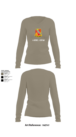 Womens Long Sleeve Vneck Shirt, A BTRY, 1-37FAR, , Teamtime, Team time, sublimation, custom sports apparel, team uniforms, spirit wear, spiritwear, sports uniforms, custom shirts, team store, custom team store, fundraiser sports, apparel fundraiser