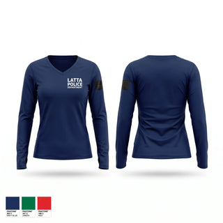 Womens Long Sleeve Vneck Shirt, LATTA POLICE DEPARTMENT, Police, Teamtime, Team time, sublimation, custom sports apparel, team uniforms, spirit wear, spiritwear, sports uniforms, custom shirts, team store, custom team store, fundraiser sports, apparel fundraiser
