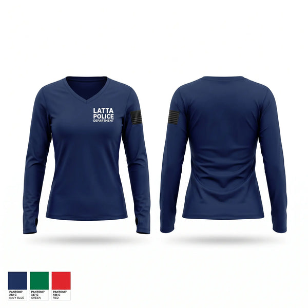 Womens Long Sleeve Vneck Shirt, LATTA POLICE DEPARTMENT, Police, Teamtime, Team time, sublimation, custom sports apparel, team uniforms, spirit wear, spiritwear, sports uniforms, custom shirts, team store, custom team store, fundraiser sports, apparel fundraiser
