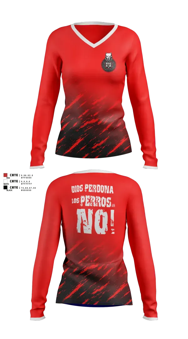 Womens Long Sleeve Vneck Shirt, PERROS DEL MAL, Men's Soccer, Teamtime, Team time, sublimation, custom sports apparel, team uniforms, spirit wear, spiritwear, sports uniforms, custom shirts, team store, custom team store, fundraiser sports, apparel fundraiser
