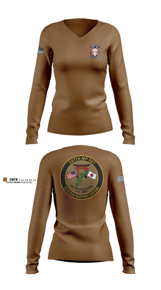 Womens Long Sleeve Vneck Shirt, 247TH Military Police Detachment, Army, Teamtime, Team time, sublimation, custom sports apparel, team uniforms, spirit wear, spiritwear, sports uniforms, custom shirts, team store, custom team store, fundraiser sports, apparel fundraiser