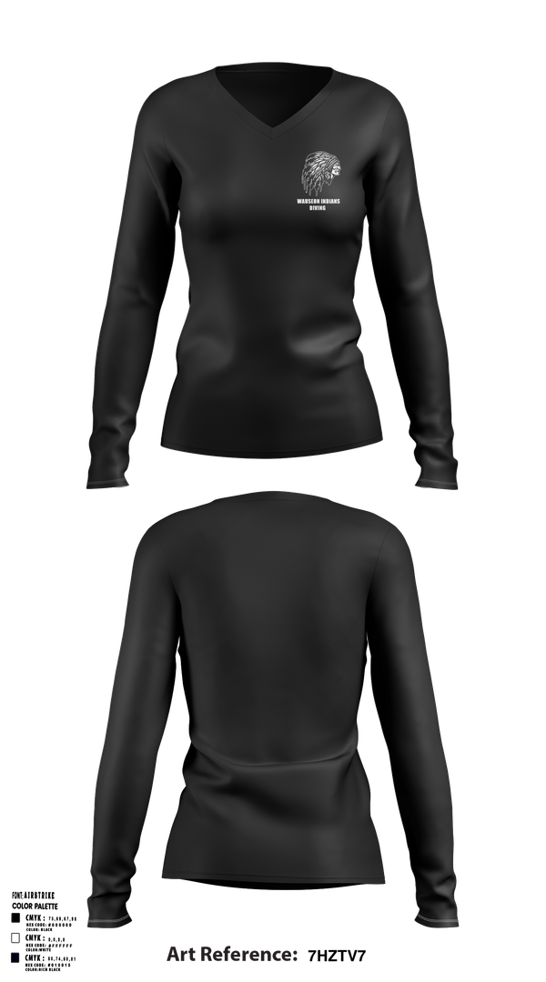 Womens Long Sleeve Vneck Shirt, Wauseon Indians Diving, Swimming, Teamtime, Team time, sublimation, custom sports apparel, team uniforms, spirit wear, spiritwear, sports uniforms, custom shirts, team store, custom team store, fundraiser sports, apparel fundraiser