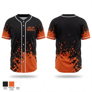 Full Button Baseball Jersey, Gallup Bengals, Baseball, Teamtime, Team time, sublimation, custom sports apparel, team uniforms, spirit wear, spiritwear, sports uniforms, custom shirts, team store, custom team store, fundraiser sports, apparel fundraiser