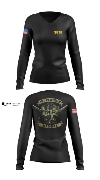 Womens Long Sleeve Vneck Shirt, 410TH Military Police Mambas, Army, Teamtime, Team time, sublimation, custom sports apparel, team uniforms, spirit wear, spiritwear, sports uniforms, custom shirts, team store, custom team store, fundraiser sports, apparel fundraiser