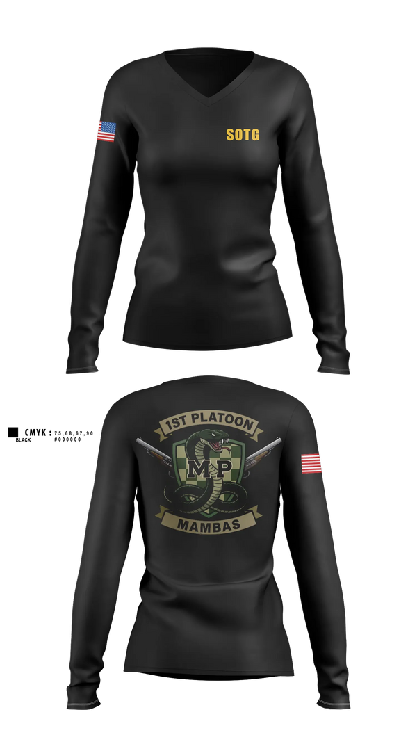 Womens Long Sleeve Vneck Shirt, 410TH Military Police Mambas, Army, Teamtime, Team time, sublimation, custom sports apparel, team uniforms, spirit wear, spiritwear, sports uniforms, custom shirts, team store, custom team store, fundraiser sports, apparel fundraiser