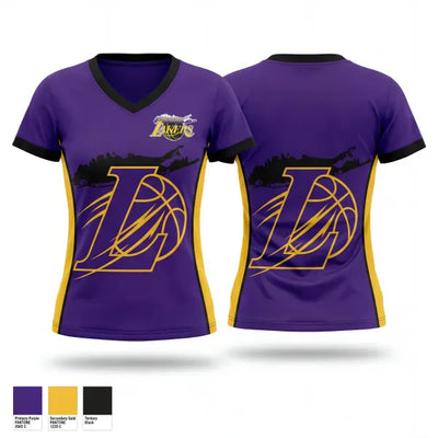 LI LAKERS 10146618 Women's Short Sleeve V-neck Shirt - 1