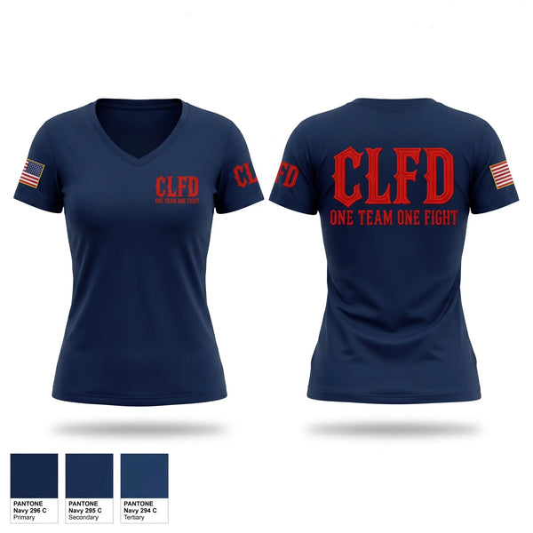 Womens Short Sleeve Vneck Shirt, CLFD, Fire Department, Teamtime, Team time, sublimation, custom sports apparel, team uniforms, spirit wear, spiritwear, sports uniforms, custom shirts, team store, custom team store, fundraiser sports, apparel fundraiser