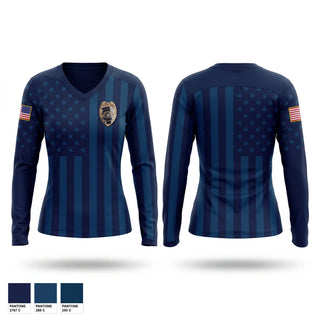 Womens Long Sleeve Vneck Shirt, Versailles Police Department, Police, Teamtime, Team time, sublimation, custom sports apparel, team uniforms, spirit wear, spiritwear, sports uniforms, custom shirts, team store, custom team store, fundraiser sports, apparel fundraiser