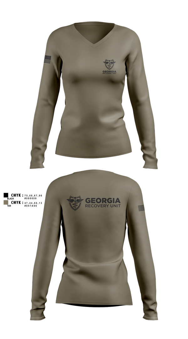 Womens Long Sleeve Vneck Shirt, Georgia Recovery Unit, , Teamtime, Team time, sublimation, custom sports apparel, team uniforms, spirit wear, spiritwear, sports uniforms, custom shirts, team store, custom team store, fundraiser sports, apparel fundraiser