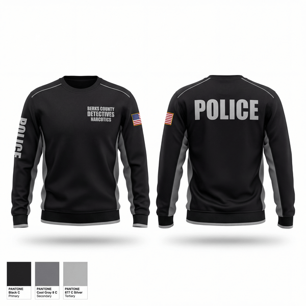 Crew Neck Sweatshirt, Berks County Detectives Narcotics, Police, Teamtime, Team time, sublimation, custom sports apparel, team uniforms, spirit wear, spiritwear, sports uniforms, custom shirts, team store, custom team store, fundraiser sports, apparel fundraiser