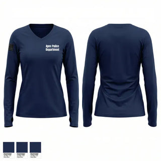 Womens Long Sleeve Vneck Shirt, Apex Police Department, Police, Teamtime, Team time, sublimation, custom sports apparel, team uniforms, spirit wear, spiritwear, sports uniforms, custom shirts, team store, custom team store, fundraiser sports, apparel fundraiser