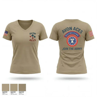 Womens Short Sleeve Vneck Shirt, Avon Indiana Recruiting Station, Army, Teamtime, Team time, sublimation, custom sports apparel, team uniforms, spirit wear, spiritwear, sports uniforms, custom shirts, team store, custom team store, fundraiser sports, apparel fundraiser