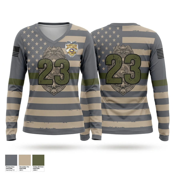 Womens Long Sleeve Vneck Shirt, Wakarusa, Police, Teamtime, Team time, sublimation, custom sports apparel, team uniforms, spirit wear, spiritwear, sports uniforms, custom shirts, team store, custom team store, fundraiser sports, apparel fundraiser