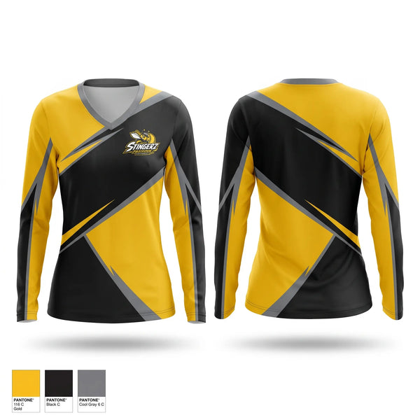 Womens Long Sleeve Vneck Shirt, Bucks Stingerz, Softball, Teamtime, Team time, sublimation, custom sports apparel, team uniforms, spirit wear, spiritwear, sports uniforms, custom shirts, team store, custom team store, fundraiser sports, apparel fundraiser