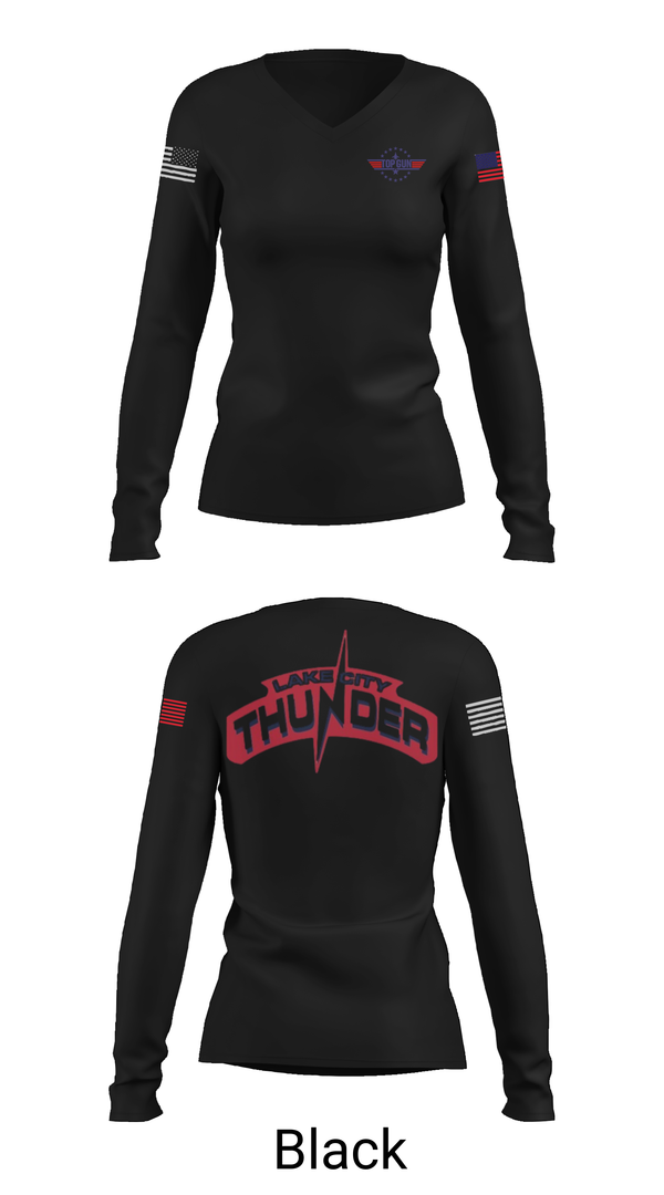 Womens Long Sleeve Vneck Shirt, Lake City Thunder, Softball, Teamtime, Team time, sublimation, custom sports apparel, team uniforms, spirit wear, spiritwear, sports uniforms, custom shirts, team store, custom team store, fundraiser sports, apparel fundraiser