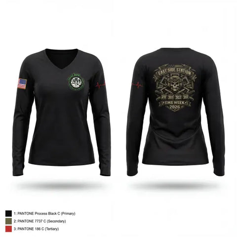 Womens Long Sleeve Vneck Shirt, ACC East Side, EMS/EMT, Teamtime, Team time, sublimation, custom sports apparel, team uniforms, spirit wear, spiritwear, sports uniforms, custom shirts, team store, custom team store, fundraiser sports, apparel fundraiser
