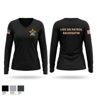 Womens Long Sleeve Vneck Shirt, RCSO BACKSEATERS, Police, Teamtime, Team time, sublimation, custom sports apparel, team uniforms, spirit wear, spiritwear, sports uniforms, custom shirts, team store, custom team store, fundraiser sports, apparel fundraiser