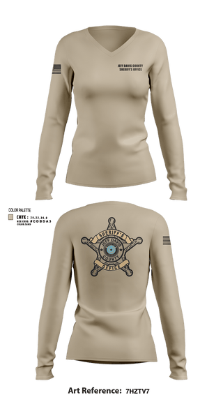 Womens Long Sleeve Vneck Shirt, Jeff Davis County Sheriff’s Office, Police, Teamtime, Team time, sublimation, custom sports apparel, team uniforms, spirit wear, spiritwear, sports uniforms, custom shirts, team store, custom team store, fundraiser sports, apparel fundraiser