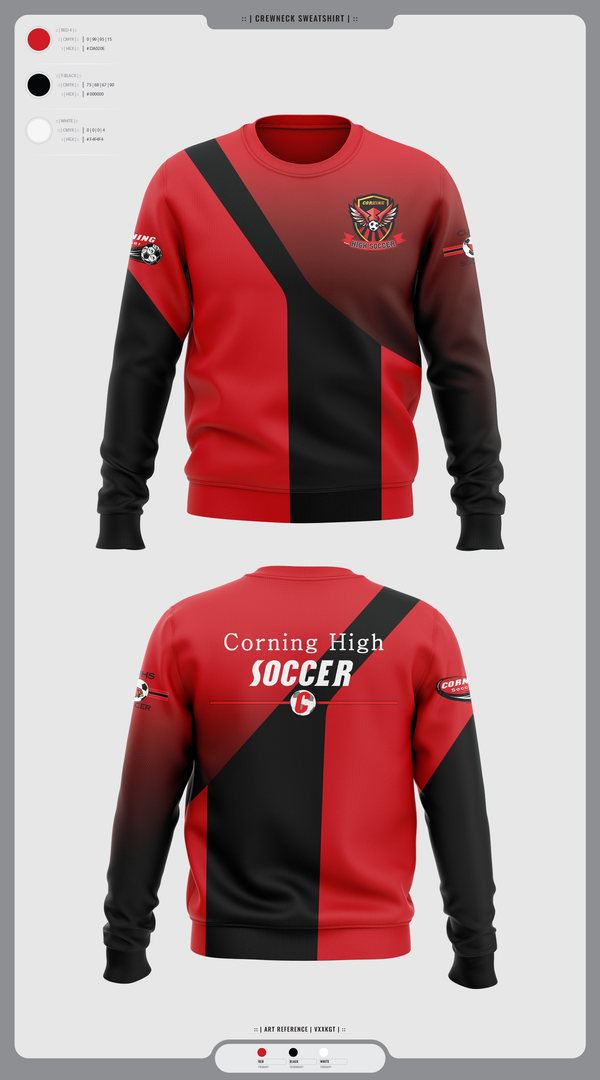 Crew Neck Sweatshirt, Corning Boys Soccer, Men's Soccer, Teamtime, Team time, sublimation, custom sports apparel, team uniforms, spirit wear, spiritwear, sports uniforms, custom shirts, team store, custom team store, fundraiser sports, apparel fundraiser