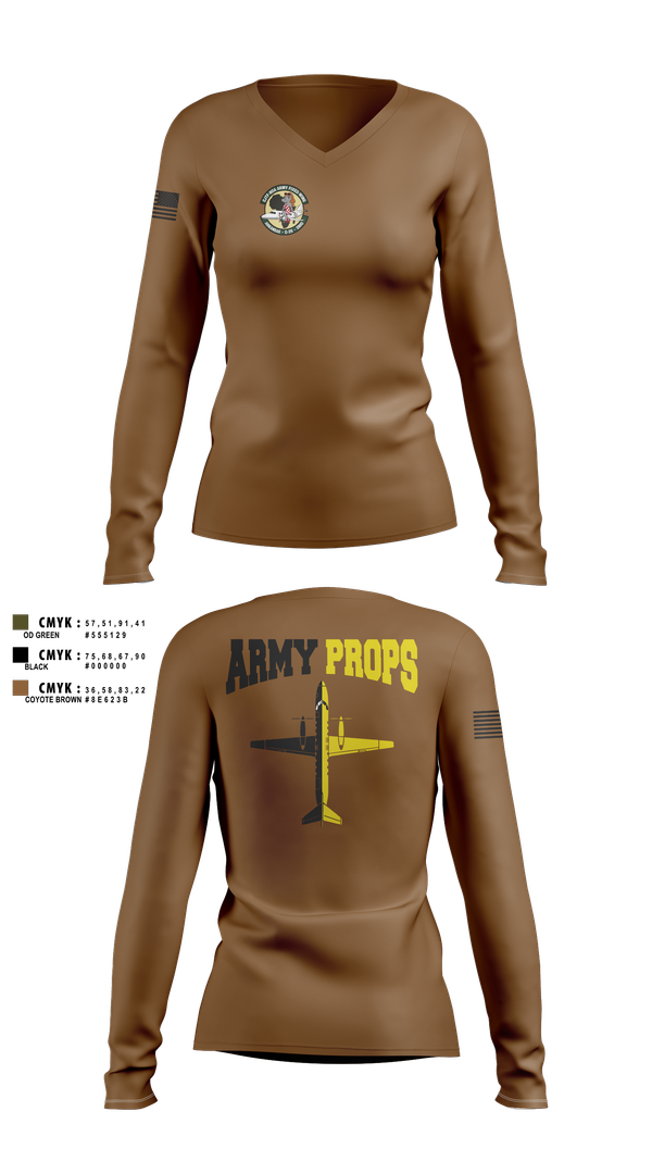 Womens Long Sleeve Vneck Shirt, DET 2 CO A 2-245th AVN, , Teamtime, Team time, sublimation, custom sports apparel, team uniforms, spirit wear, spiritwear, sports uniforms, custom shirts, team store, custom team store, fundraiser sports, apparel fundraiser