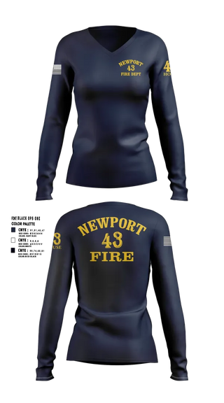 Womens Long Sleeve Vneck Shirt, Newport Fire Department, Fire Department, Teamtime, Team time, sublimation, custom sports apparel, team uniforms, spirit wear, spiritwear, sports uniforms, custom shirts, team store, custom team store, fundraiser sports, apparel fundraiser