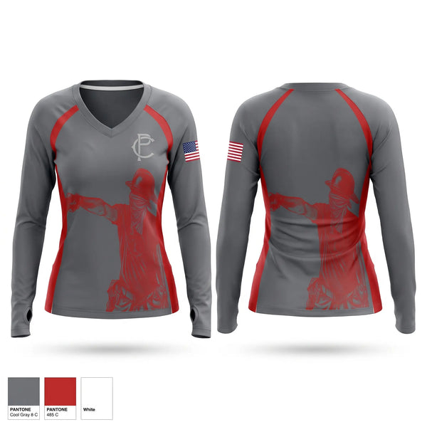 Womens Long Sleeve Vneck Shirt, Pell City Fire, Fire Department, Teamtime, Team time, sublimation, custom sports apparel, team uniforms, spirit wear, spiritwear, sports uniforms, custom shirts, team store, custom team store, fundraiser sports, apparel fundraiser