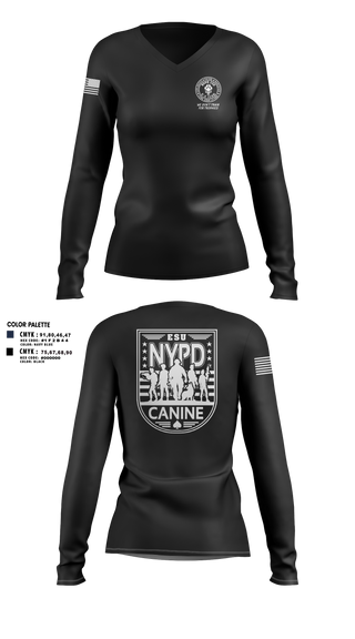 Womens Long Sleeve Vneck Shirt, NYPD ESU K9, Police, Teamtime, Team time, sublimation, custom sports apparel, team uniforms, spirit wear, spiritwear, sports uniforms, custom shirts, team store, custom team store, fundraiser sports, apparel fundraiser
